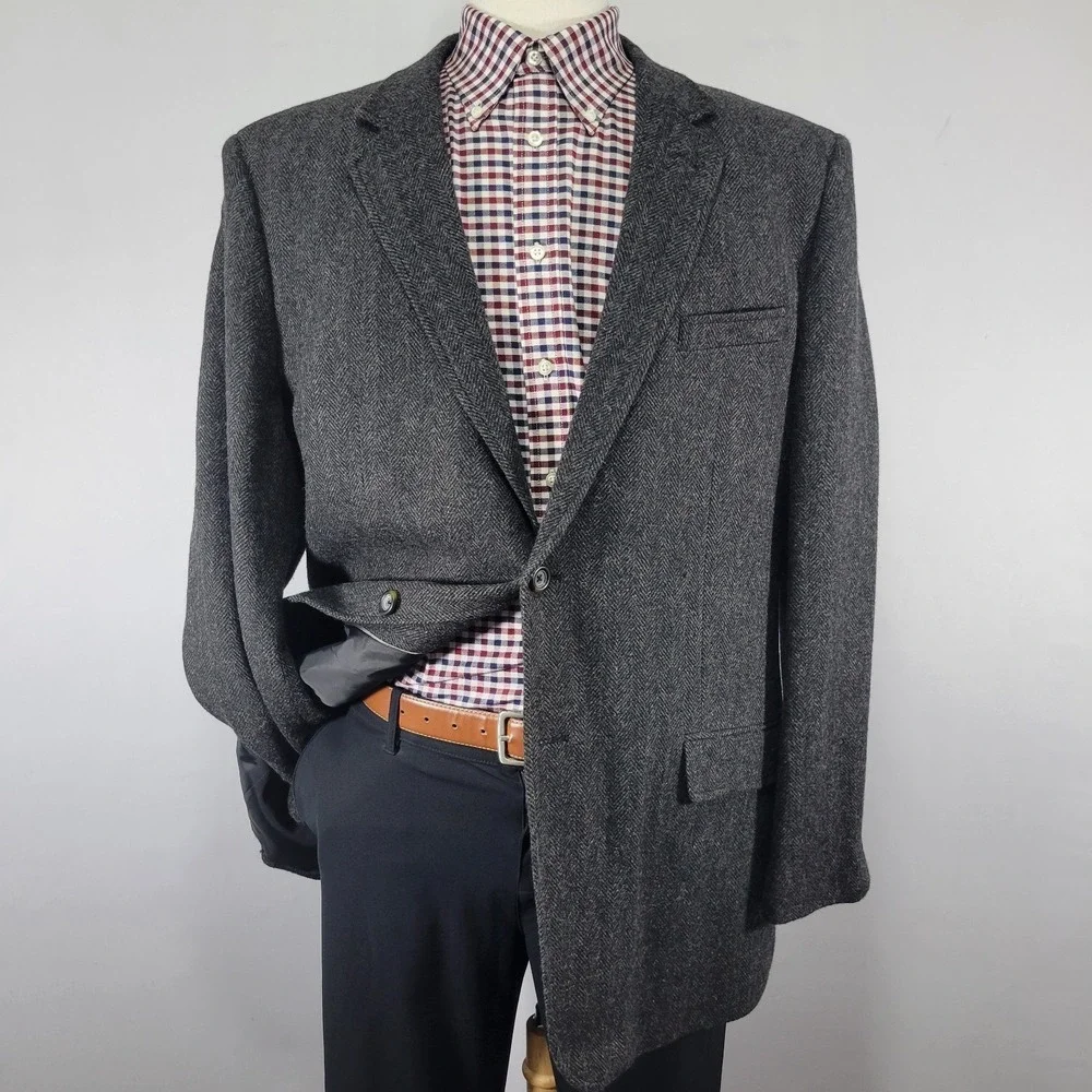 Merona Men's Tweed Sport Coat Blazer Two Button Gray Herringbone Wool Blend 48R